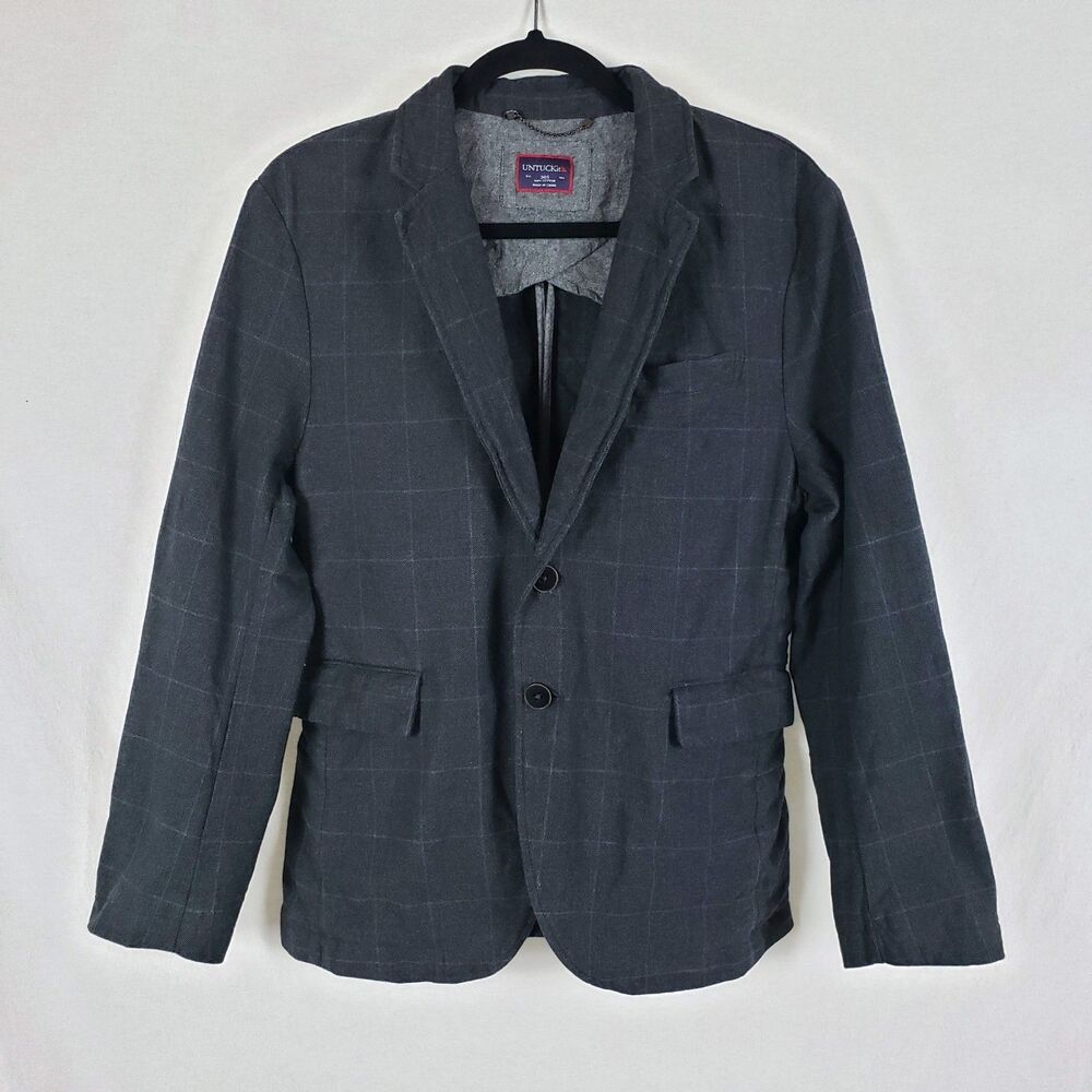 Untuckit Windowpane Plaid Unstructured Cotton Sport Coat Blazer Mens 36S Casual